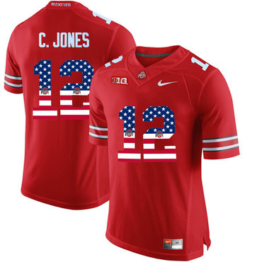 Ohio State Buckeyes 12 C.Jones Red USA Flag College Football Limited Jersey