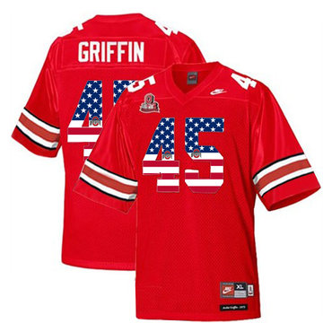 Ohio State Buckeyes 45 Archie Griffin Red USA Flag College Football Throwback Jersey Ohio State Buckeyes 45 Archie Griffin Red USA Flag College Football Throwback Jersey