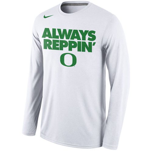 Oregon Ducks Nike Always Reppin' Long Sleeves Legend Bench Performance T-Shirt White