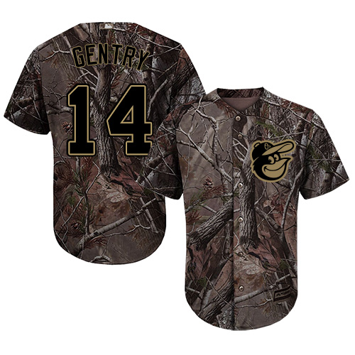 Orioles #14 Craig Gentry Camo Realtree Collection Cool Base Stitched Baseball Jersey
