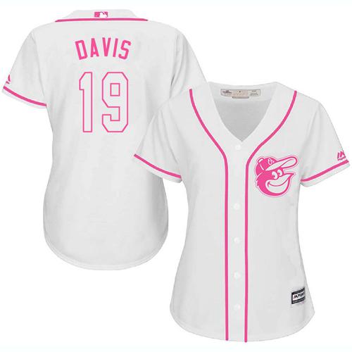 Orioles #19 Chris Davis White Pink Fashion Women's Stitched MLB Jersey