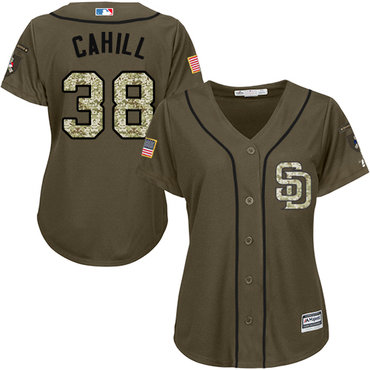 Padres #38 Trevor Cahill Green Salute to Service Women's Stitched MLB Jersey Padres #38 Trevor Cahill Green Salute to Service Women's Stitched MLB Jersey