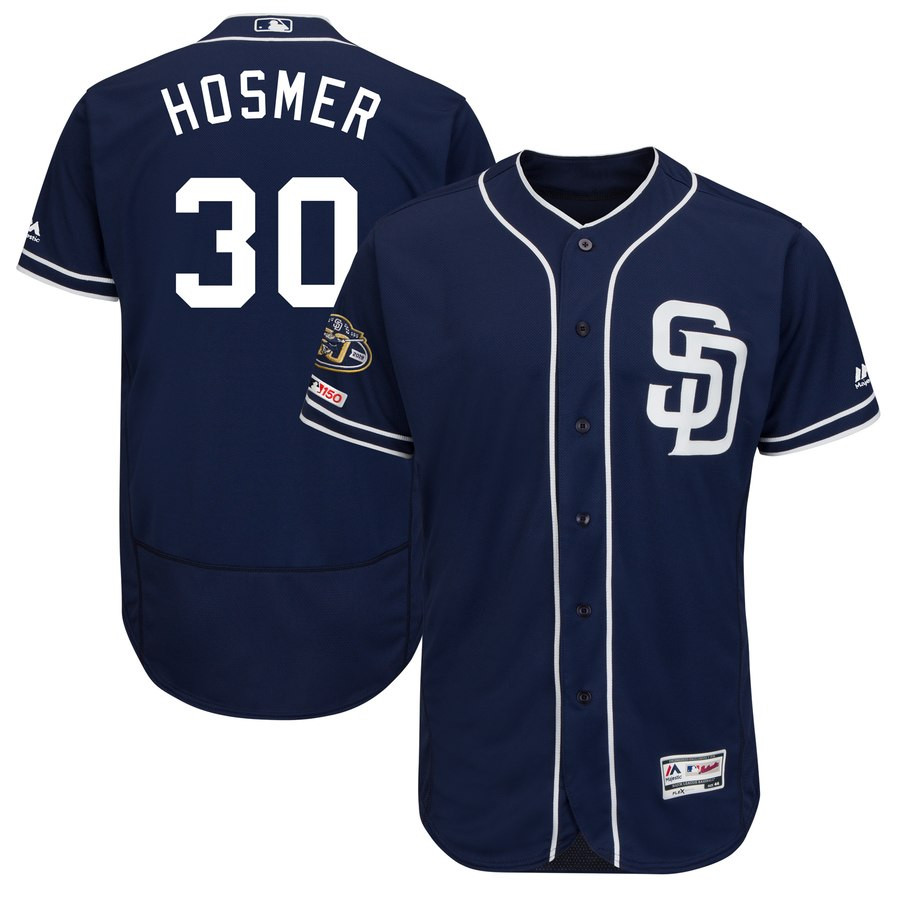 Padres-30-Eric-Hosmer-Navy-50th-Anniversary-and-150th-Patch-FlexBase-Jersey