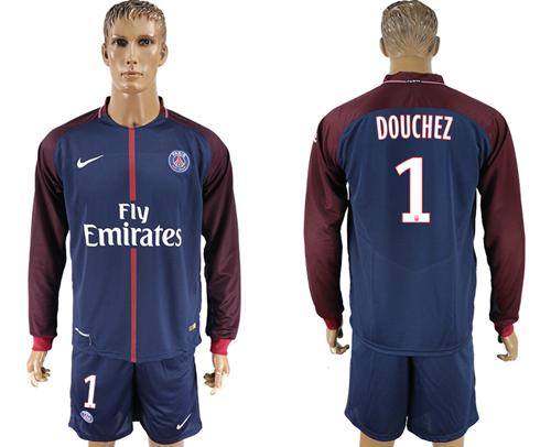Paris Saint-Germain #1 Douchez Home Long Sleeves Soccer Club Jersey Paris Saint-Germain #1 Douchez Home Long Sleeves Soccer Club Jersey