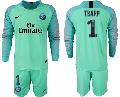Paris Saint-Germain #1 Trapp Green Goalkeeper Long Sleeves Soccer Club Jersey