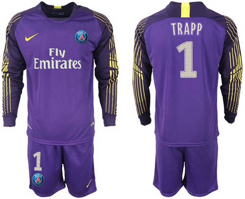 Paris Saint-Germain #1 Trapp Purple Goalkeeper Long Sleeves Soccer Club Jersey