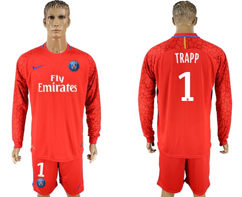 Paris Saint-Germain #1 Trapp Red Goalkeeper Long Sleeves Soccer Club Jersey