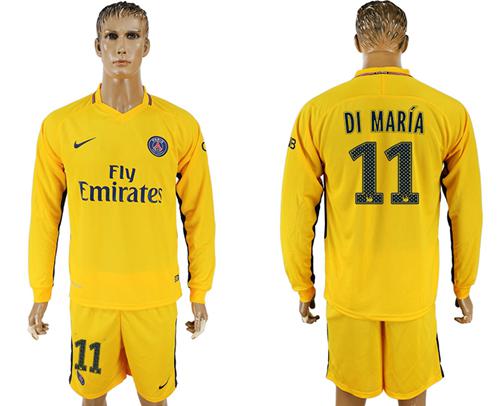 Paris Saint-Germain #11 Di Maria Away Long Sleeves Soccer Club Jersey