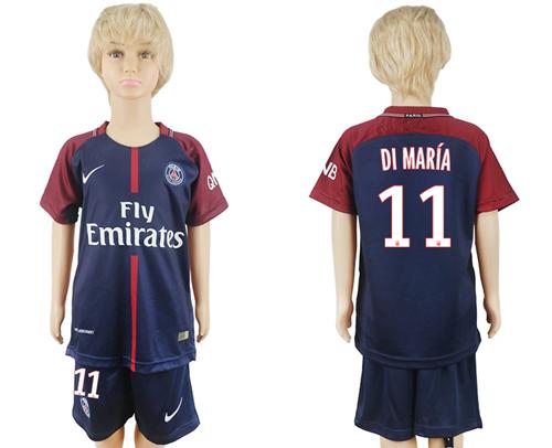 Paris Saint-Germain #11 Di Maria Home Kid Soccer Club Jersey