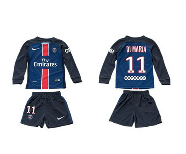 Paris Saint Germain #11 Di Maria Home Long Sleeves Kid Soccer Club Jersey