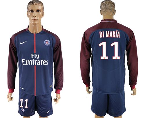 Paris Saint-Germain #11 Di Maria Home Long Sleeves Soccer Club Jersey Paris Saint-Germain #11 Di Maria Home Long Sleeves Soccer Club Jersey