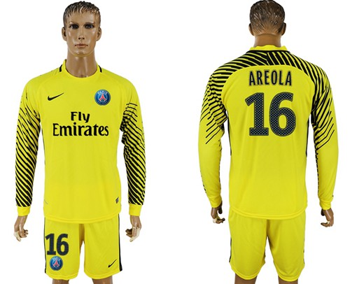 Paris Saint-Germain #16 Areola Yellow Goalkeeper Long Sleeves Soccer Club Jersey Paris Saint-Germain #16 Areola Yellow Goalkeeper Long Sleeves Soccer Club Jersey