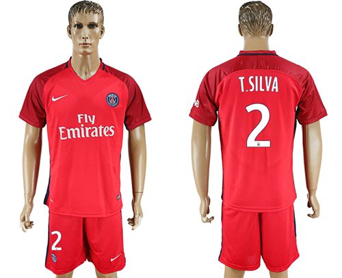 Paris Saint-Germain #2 T.Silva Red Soccer Club Jersey Paris Saint-Germain #2 T.Silva Red Soccer Club Jersey