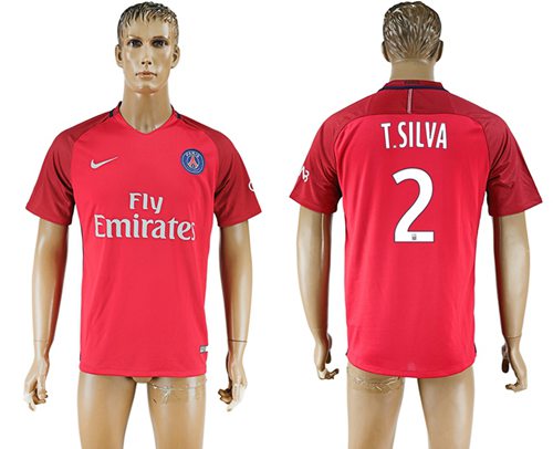 Paris Saint-Germain #2 T.Silva Red Soccer Club Jersey