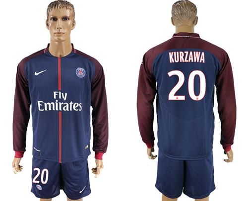 Paris Saint-Germain #20 Kurzawa Home Long Sleeves Soccer Club Jersey Paris Saint-Germain #20 Kurzawa Home Long Sleeves Soccer Club Jersey