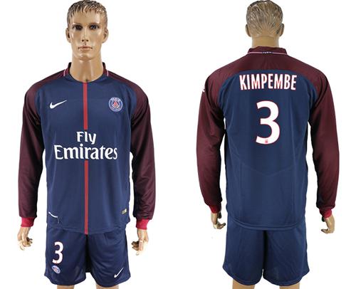 Paris Saint-Germain #3 Kimpembe Home Long Sleeves Soccer Club Jersey Paris Saint-Germain #3 Kimpembe Home Long Sleeves Soccer Club Jersey