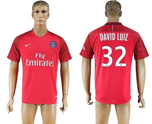 Paris Saint-Germain #32 David Luiz Red Soccer Club Jersey