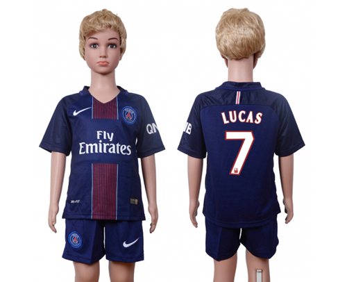 Paris Saint Germain #7 Lucas Home Kid Soccer Club Jersey
