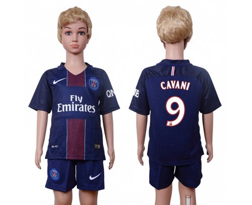 Paris Saint Germain #9 Cavani Home Kid Soccer Club Jersey