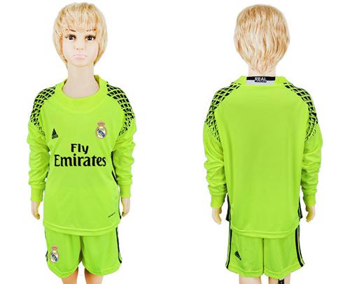 Paris Saint-Germain Blank Shiny Green Goalkeeper Long Sleeves Kid Soccer Club Jersey
