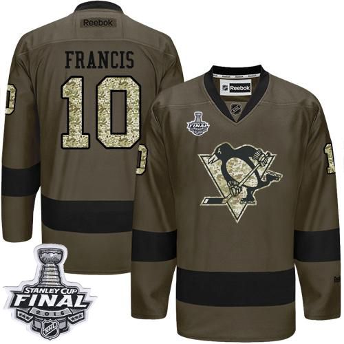 Penguins #10 Ron Francis Green Salute to Service 2016 Stanley Cup Final Patch Stitched NHL Jersey