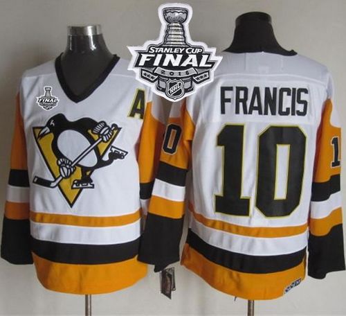Penguins #10 Ron Francis White Black CCM Throwback 2016 Stanley Cup Final Patch Stitched NHL Jersey