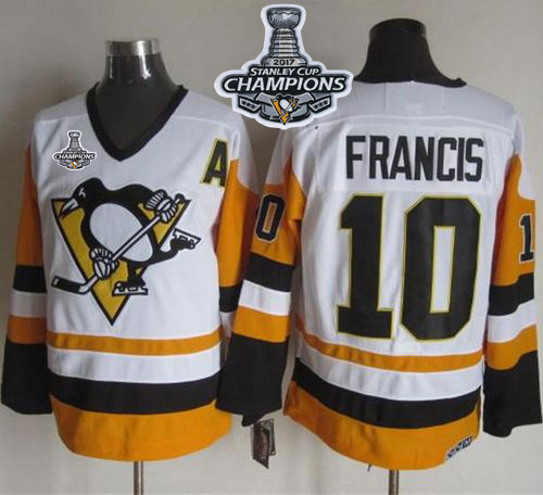 Penguins #10 Ron Francis White Black CCM Throwback 2017 Stanley Cup Finals Champions Stitched NHL Jersey