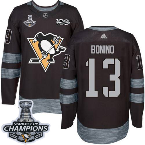 Penguins #13 Nick Bonino Black 1917-2017 100th Anniversary Stanley Cup Finals Champions Stitched NHL Jersey