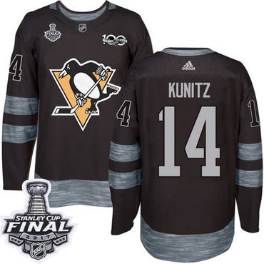 Penguins #14 Chris Kunitz Black 1917-2017 100th Anniversary Stanley Cup Final Patch Stitched NHL Jersey