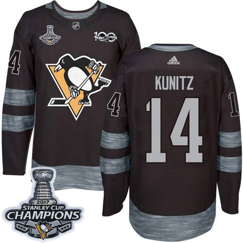Penguins #14 Chris Kunitz Black 1917-2017 100th Anniversary Stanley Cup Finals Champions Stitched NHL Jersey
