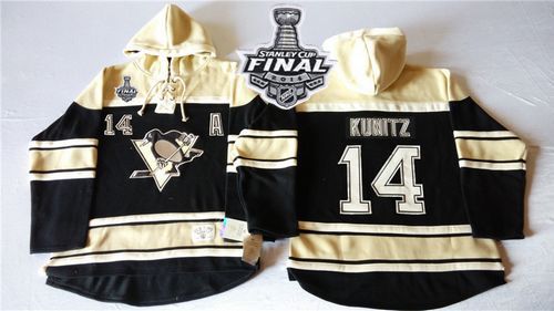 Penguins #14 Chris Kunitz Black Sawyer Hooded Sweatshirt 2016 Stanley Cup Final Patch Stitched NHL Jersey