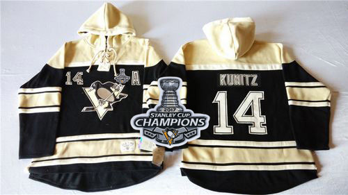 Penguins #14 Chris Kunitz Black Sawyer Hooded Sweatshirt 2017 Stanley Cup Finals Champions Stitched NHL Jersey