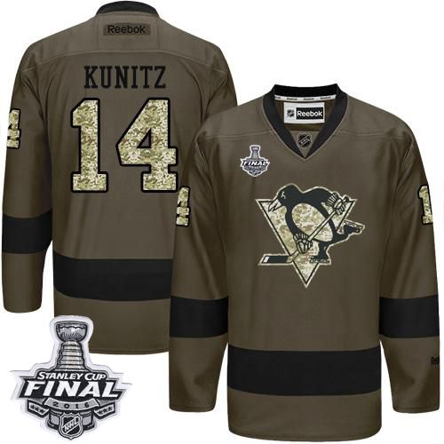 Penguins #14 Chris Kunitz Green Salute to Service 2016 Stanley Cup Final Patch Stitched NHL Jersey