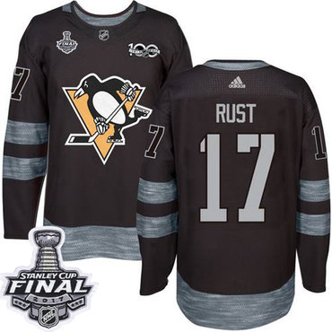 Penguins #17 Bryan Rust Black 1917-2017 100th Anniversary Stanley Cup Final Patch Stitched NHL Jersey