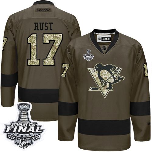 Penguins #17 Bryan Rust Green Salute to Service 2016 Stanley Cup Final Patch Stitched NHL Jersey