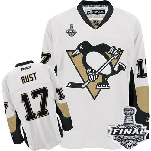Penguins #17 Bryan Rust White 2016 Stanley Cup Final Patch Stitched NHL Jersey