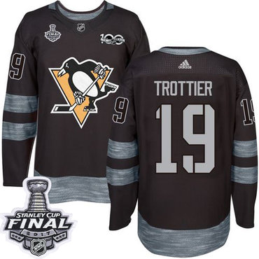 Penguins #19 Bryan Trottier Black 1917-2017 100th Anniversary Stanley Cup Final Patch Stitched NHL Jersey