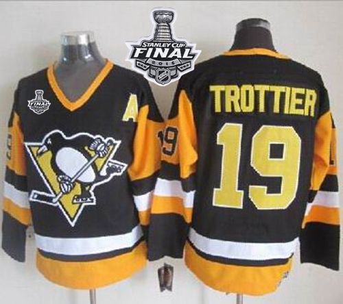 Penguins #19 Bryan Trottier Black CCM Throwback 2016 Stanley Cup Final Patch Stitched NHL Jersey