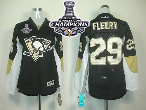 Penguins #29 Andre Fleury Black 2016 Stanley Cup Champions Women's Home Stitched NHL Jersey