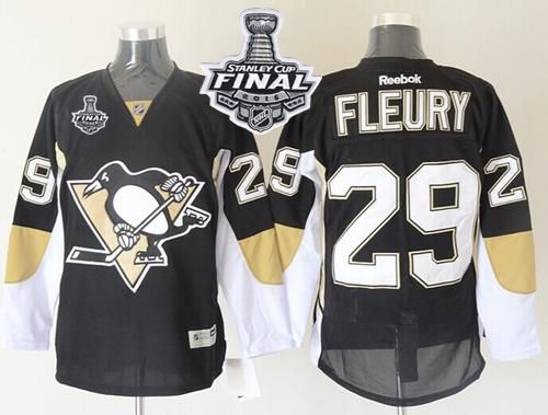 Penguins #29 Andre Fleury Black 2016 Stanley Cup Final Patch Stitched NHL Jersey