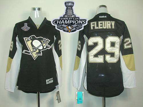 Penguins #29 Andre Fleury Black 2017 Stanley Cup Finals Champions Women's Home Stitched NHL Jersey