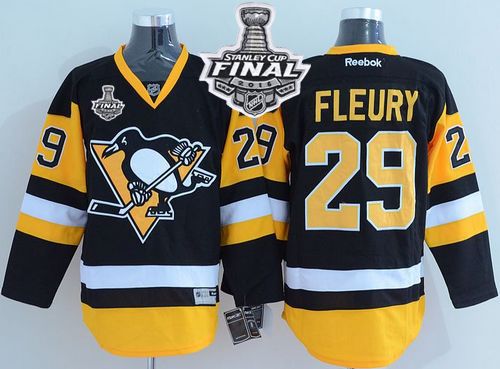 Penguins #29 Andre Fleury Black Alternate 2016 Stanley Cup Final Patch Stitched NHL Jersey