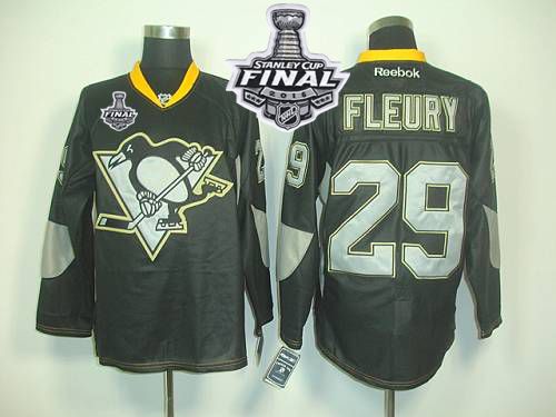 Penguins #29 Andre Fleury Black Ice 2016 Stanley Cup Final Patch Stitched NHL Jersey