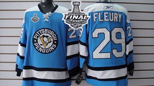 Penguins #29 Andre Fleury Blue 2016 Stanley Cup Final Patch Stitched NHL Jersey
