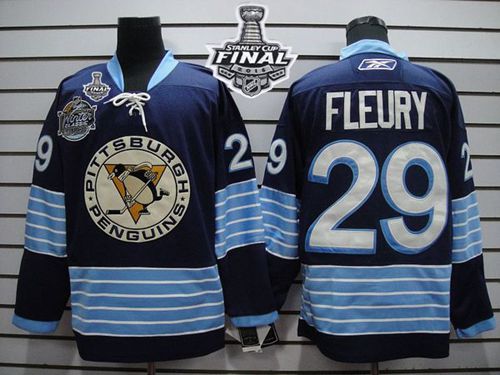 Penguins #29 Andre Fleury Dark Blue 2011 Winter Classic Vintage 2016 Stanley Cup Final Patch Stitched NHL Jersey