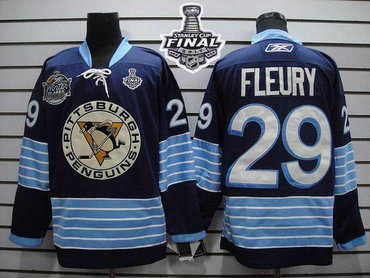 Penguins #29 Andre Fleury Dark Blue 2011 Winter Classic Vintage 2017 Stanley Cup Final Patch Stitched NHL Jersey