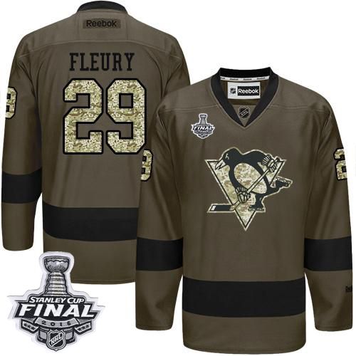Penguins #29 Andre Fleury Green Salute to Service 2016 Stanley Cup Final Patch Stitched NHL Jersey Penguins #29 Andre Fleury Green Salute to Service 2016 Stanley Cup Final Patch Stitched NHL Jersey
