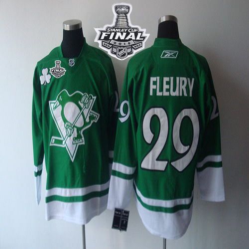 Penguins #29 Andre Fleury St. Patty's Day 2016 Stanley Cup Final Patch Stitched NHL Jersey