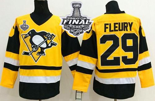 Penguins #29 Andre Fleury Yellow Throwback 2016 Stanley Cup Final Patch Stitched NHL Jersey