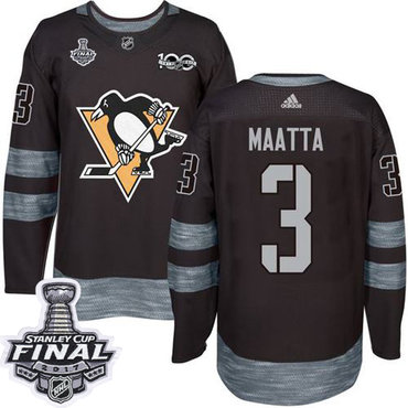 Penguins #3 Olli Maatta Black 1917-2017 100th Anniversary Stanley Cup Final Patch Stitched NHL Jersey